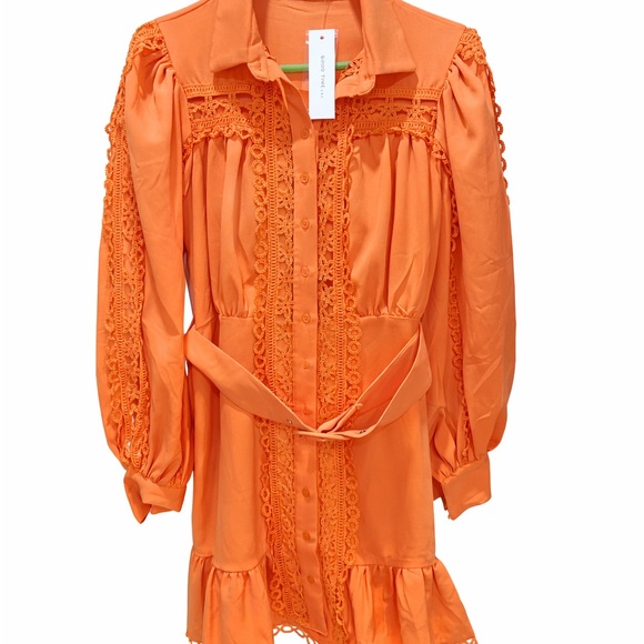Orange Lace-Trim Shirt Dress - Picture 2 of 2